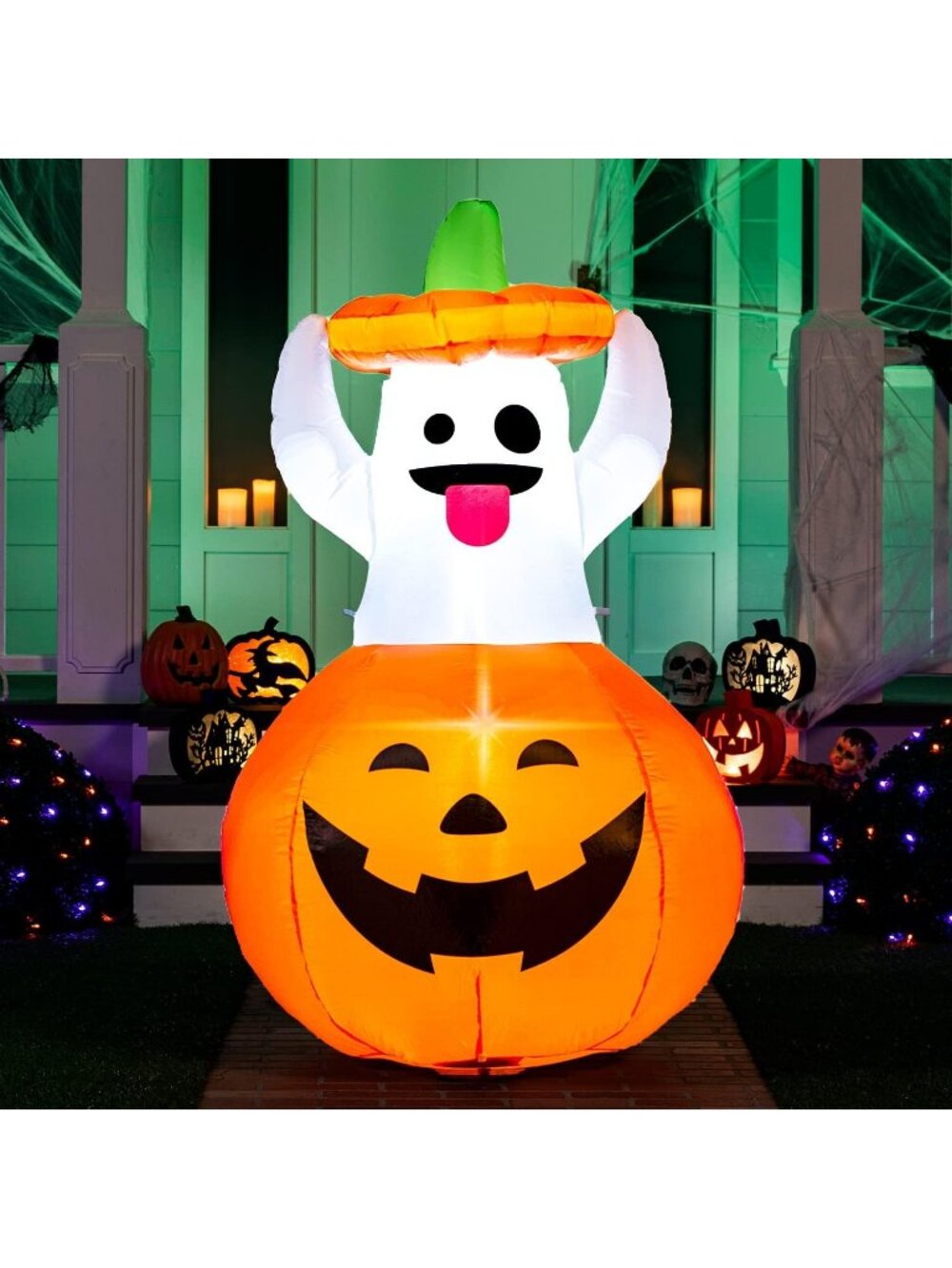 🎃5 FT Halloween Inflatable Ghost Pumpkin Blow Up Yard With LEDs Outdoor Decor